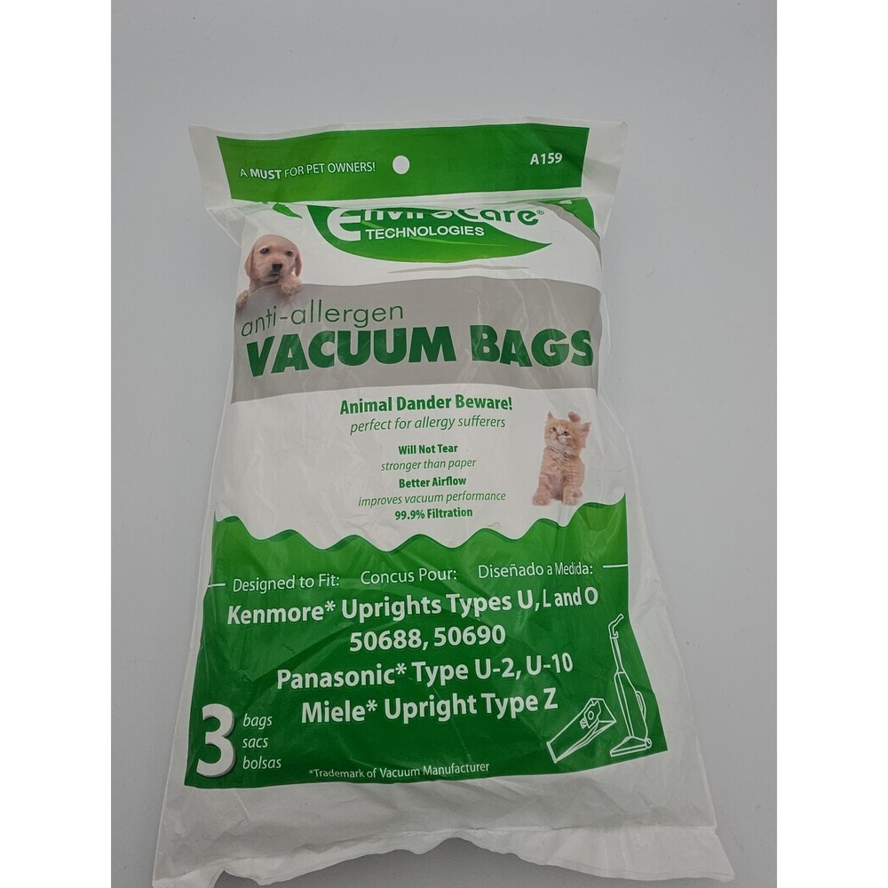 Allergy Upright Cloth Vacuum Bag Kenmore O 20-50690 50688 U2 U10 Miele Z 3/pkg